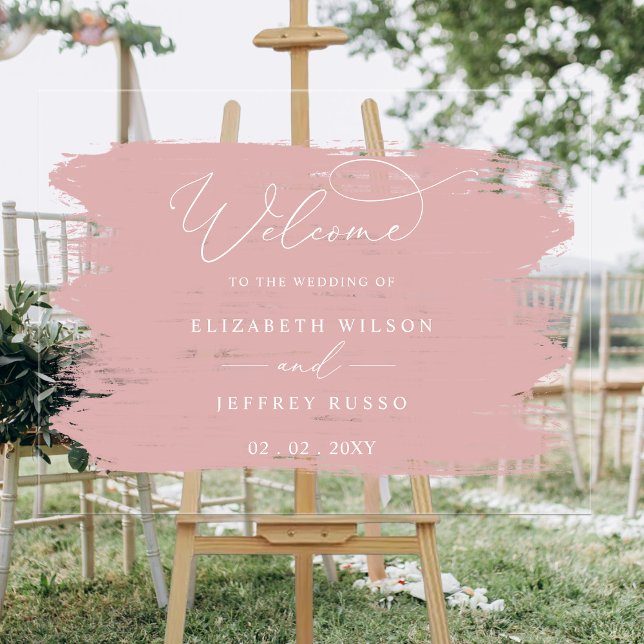 Blush Pinselstriche Wedding Willkommenszeichen Acrylschild (Blush Brush Strokes Wedding Welcome Sign
)