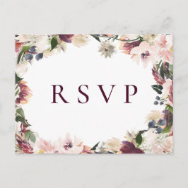Blush Plum Floral Wedding RSVP Song Request Einladungspostkarte