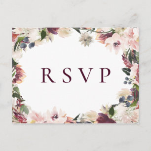 Blush Plum Floral Wedding RSVP Song Request Einladungspostkarte