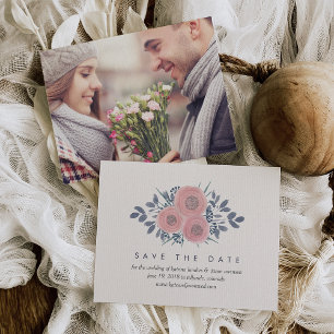 Blush Poppies Save the Date Cards w/ Photo Backer