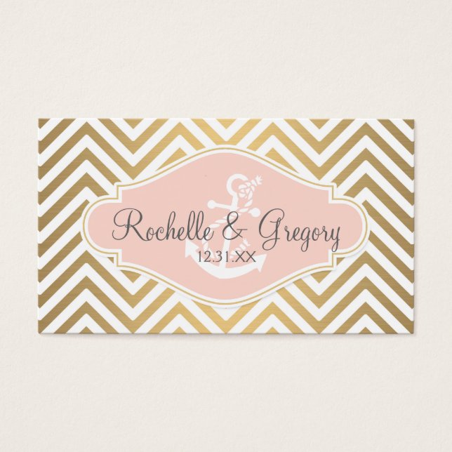 Blush Preppy Chevron Stripe Ancre marine moderne (Devant)