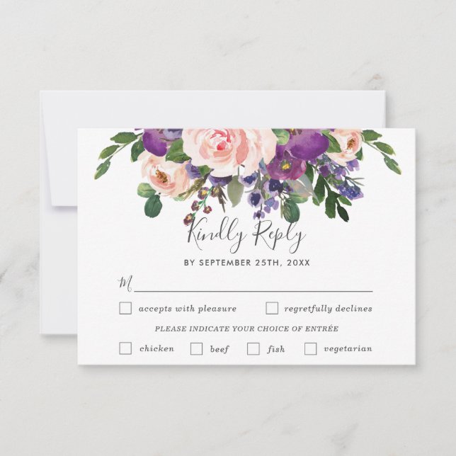 Blush Pum Floral Wedding Meal Choice RSVP Card (Vorderseite)