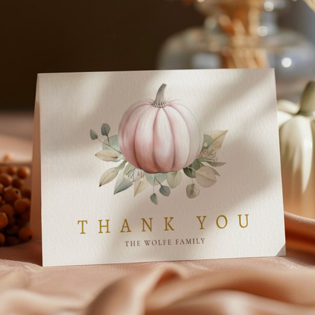 Blush Pumpkin Fall Baby Shower Thank You Card Dankeskarte (Little Pumpkin Thank You Card - Blush Pink)