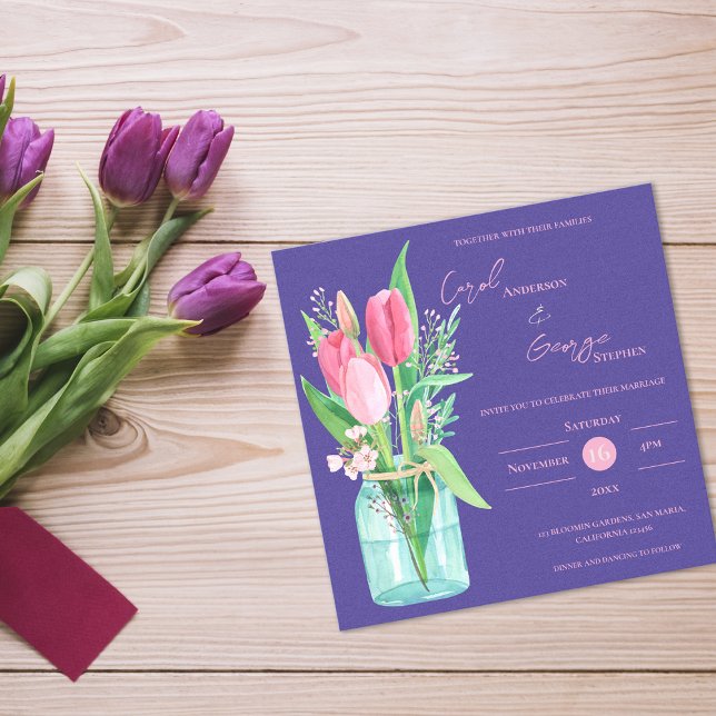 Blush & Purple Floral Mason Jar Wedding Invitation Magneteinladung (Blush & Purple Floral Mason Jar Wedding Invitation)