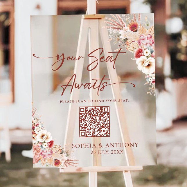Blush QR Code Ihr Sitz wartet auf akryllisches Zei Acrylschild (Von Creator hochgeladen)