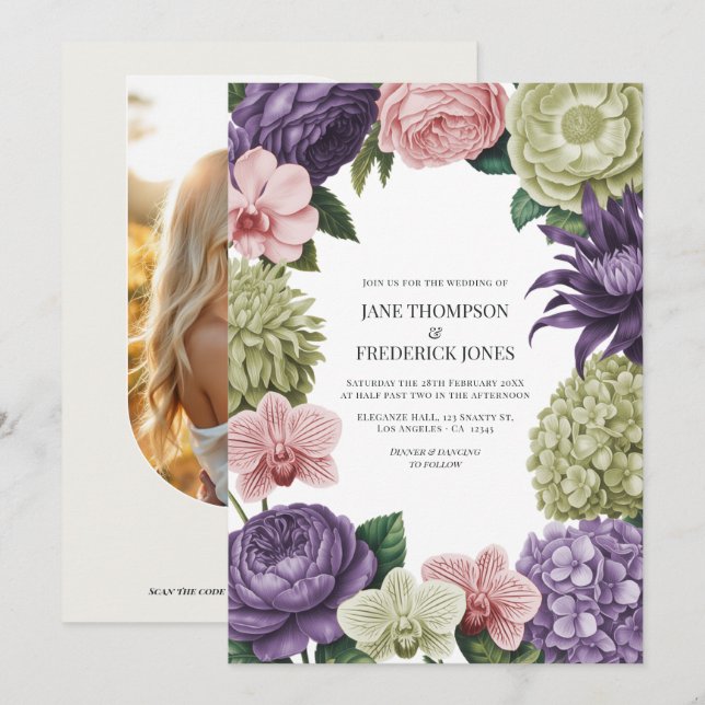 Blush Quartz, Soft Sage & Cloud Mauve Wedding Einladung (Vorne/Hinten)