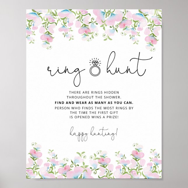 Blush Ring Hunting Brautparty Bloral Sign Poster (Vorne)