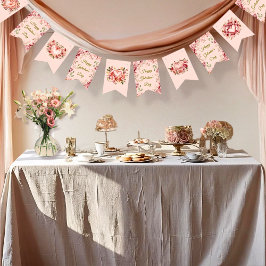 Blush Rococo Garden Galentine Party Floral Flags Wimpelkette