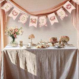 Blush Rococo Garden Galentine Party Floral Flags Wimpelkette