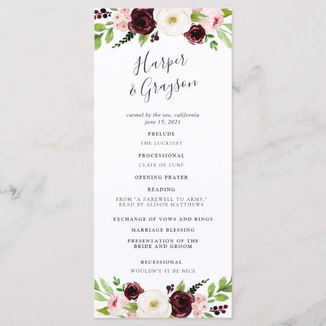 Blush Romance Wedding Zeremony Program Programm (Vorderseite)