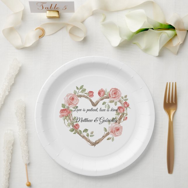 Blush Romantische Rose Blumenkohl Hochzeit Pappteller (Hochzeit)