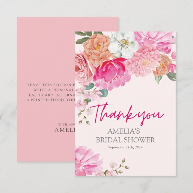Blush rosa Aquarellfarben Brautparty Willkommen Dankeskarte (Vorne/Hinten)