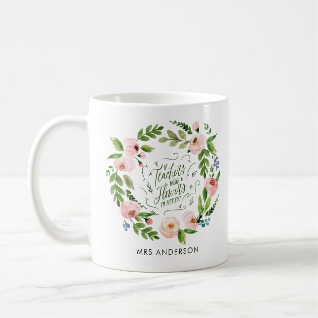 Blush rosa Blumenkranz Dankeschön Lehrer Geschenk Kaffeetasse (Links)
