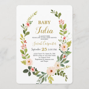 Blush rosa Wasserfarbenkreuzkranz Babydusche Einladung