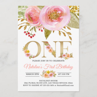 Blush rose 1er invitation Anniversaire or rustique