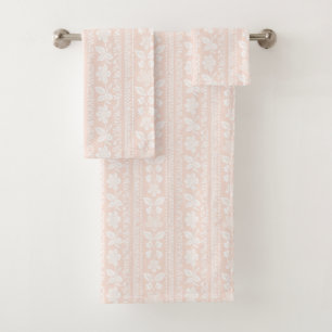 Blush rose & blanc Fleur en bande Damask