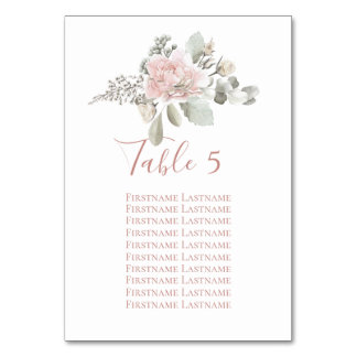 Blush Rose Bloral staubige Rose Hochzeitskarte Tischnummer