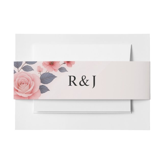 Blush-Rose Bloral Wedding Einladung Bauchband Einladungsbanderole (Vorderseite Beispiel)