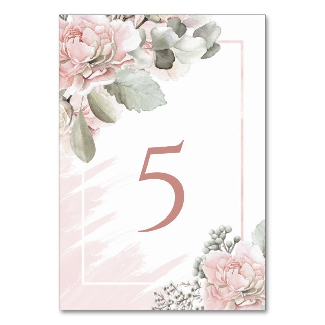 Blush Rose Blues staubige Rose Hochzeit boho chic Tischnummer (Vorderseite)