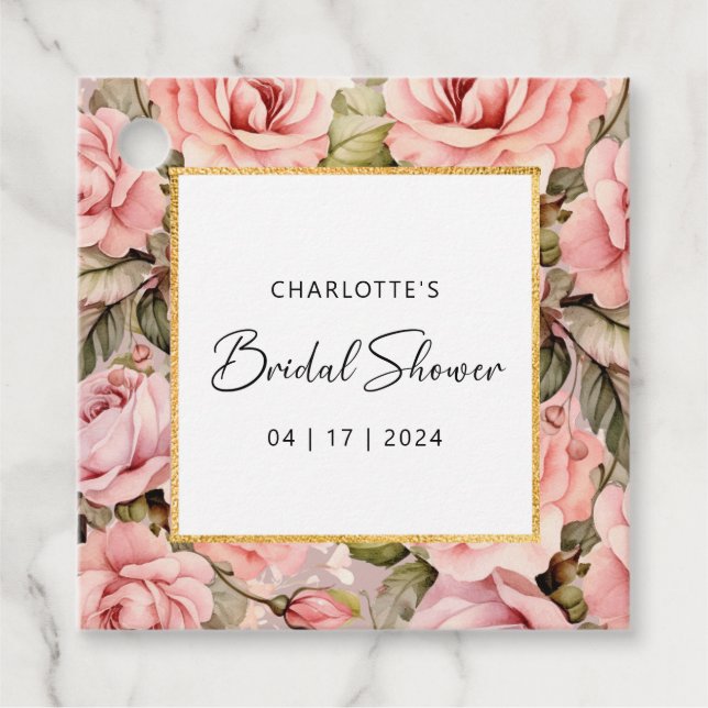 Blush Rose Blumenmuster Brautparty Geschenkanhänger (Vorderseite)