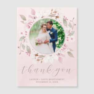 Blush Rose Blumenreath Wedding Foto Vielen Dank Magnetkarte