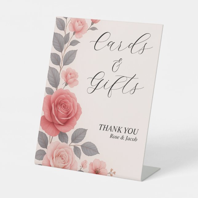 Blush Rose Blumenzwiebelkarten und Geschenkgutsche Sockelschild (Vorderseite)