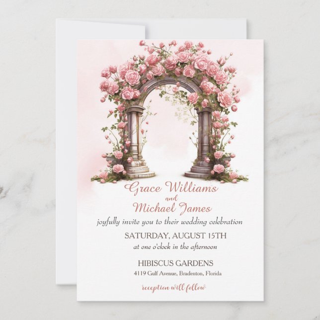 Blush Rose Boho Wedding Arch Einladung (Vorderseite)