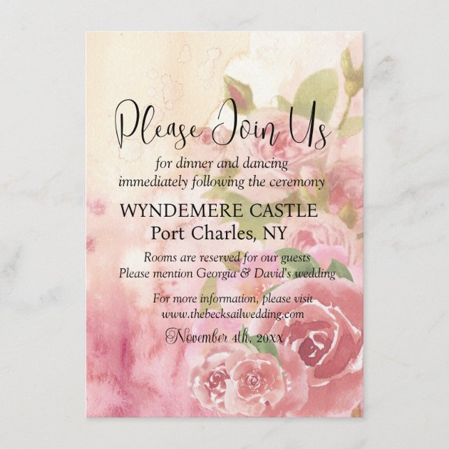 Blush-Rose Botanischer QR-Code Hochzeit Begleitkarte (Vorderseite)