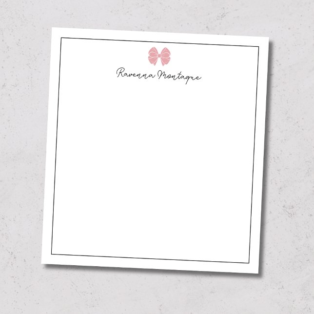Blush Rose Bow Border Script Custom Name Script Notizblock (Von Creator hochgeladen)