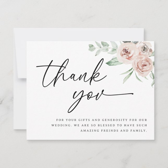 Blush rose carte de remerciements, mariage merci (Devant)