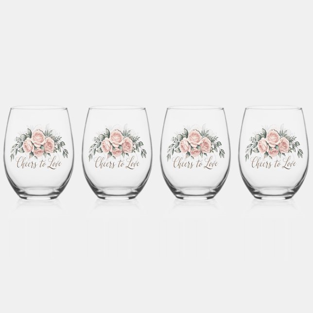 Blush Rose “Cheers to Love” Weinglas Ohne Stiel (Vorderseite)