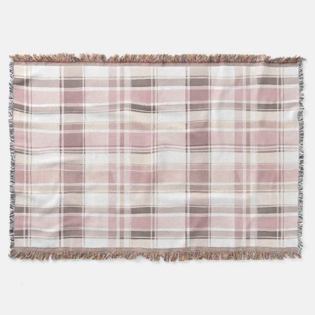 Blush Rose Creme Brown Streifen Geburtstag Decke (Vorderseite)