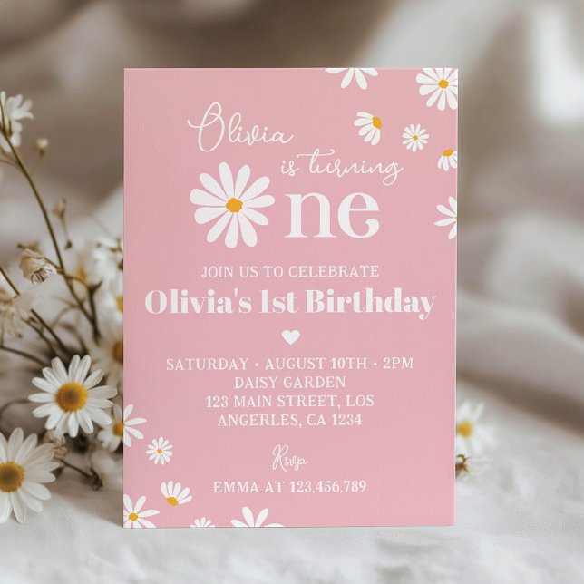 Blush Rose Daisy Invitation premier anniversaire (Créateur téléchargé)