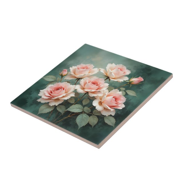 Blush Rose Elegance on Deep Jade Fliese (Seite)