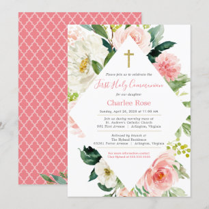 Blush Rose Erste Kommunion & Brunch Rosa & Weiß Einladung