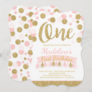Blush rose et or 1er anniversaire Invitation
