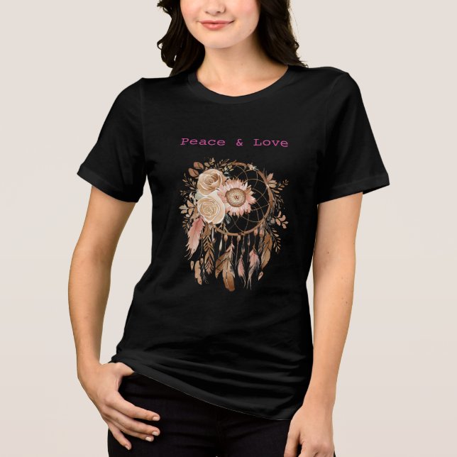 Blush Rose Feathers Dream Catcher Tri-Blend Shirt (Vorderseite)