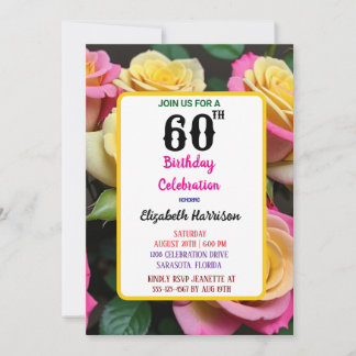 Blush Rose Floral 60. Geburtstagsparty Einladung