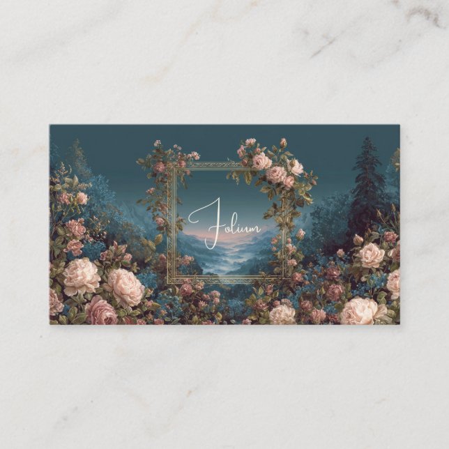 Blush Rose Floral and Misty Valley Gold Frame Visitenkarte (Vorderseite)