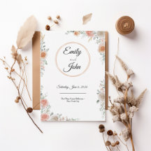 Blush Rose Floral Frame Elegant Wedding Invitation