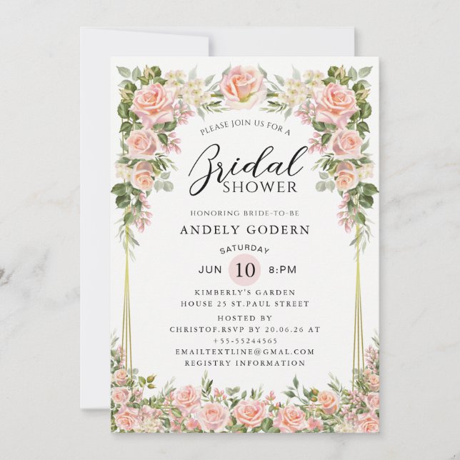 Blush Rose Floral Modern Bridal Shower Einladung (Vorderseite)