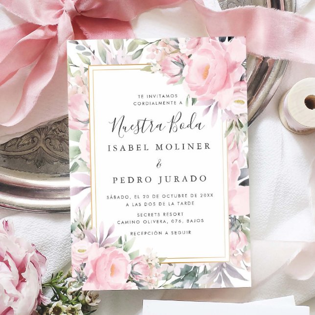 Blush Rose Floral Nuestra Boda Hochzeit Einladung (Von Creator hochgeladen)