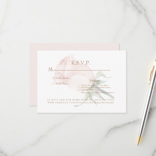 Blush Rose Floral Simple Mariage Carte RSVP  (Devant/Arrière en situation)