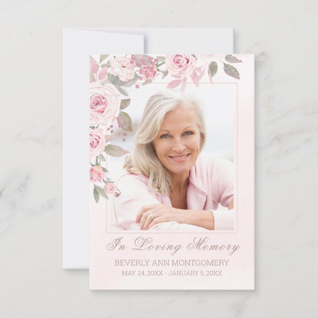 Blush Rose Foto Beerdigung Gedenkkarte Einladung (Vorderseite)