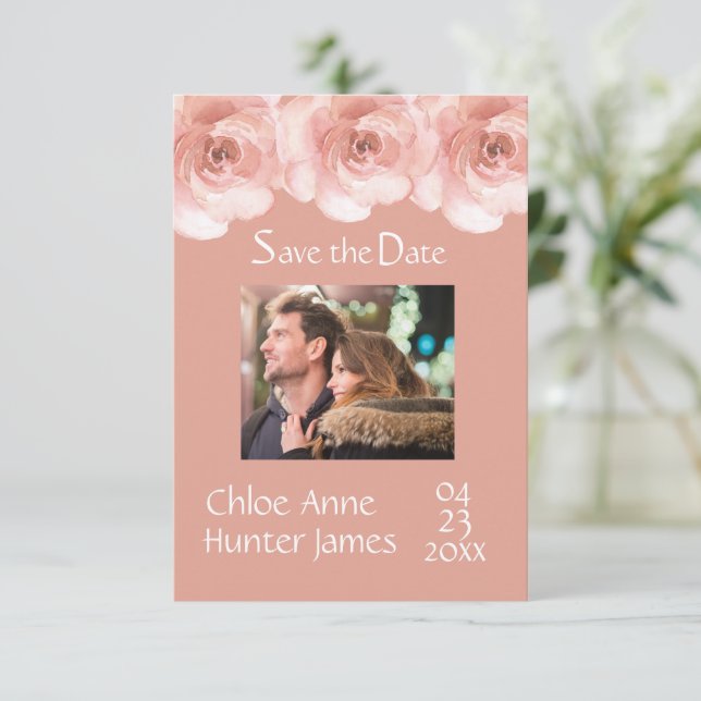 Blush Rose Foto Hochzeit Save The Date (Stehend Vorderseite)
