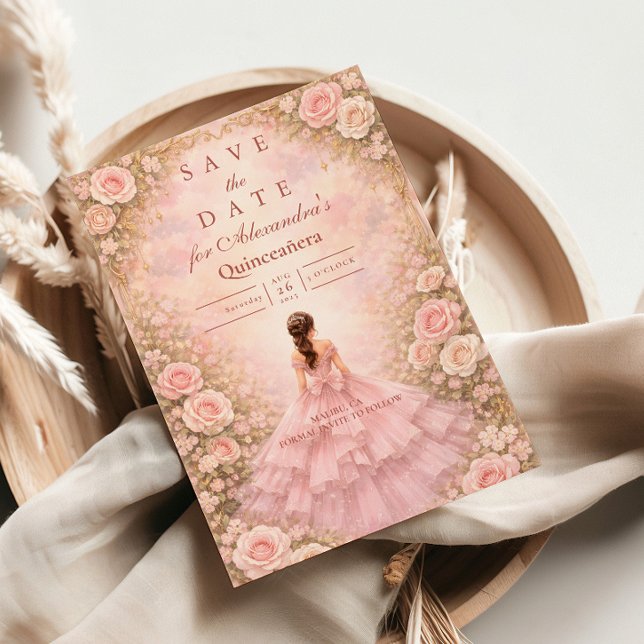 Blush Rose Garden Quinceañera Save The Date (Von Creator hochgeladen)