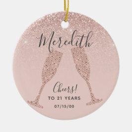 Blush Rose Gold 21. Geburtstag mit Geburtsdatum Keramik Ornament
