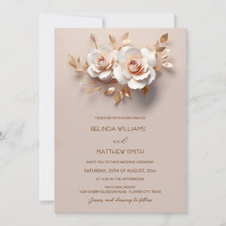 Blush Rose Gold 3D Flowers Simple Einladung