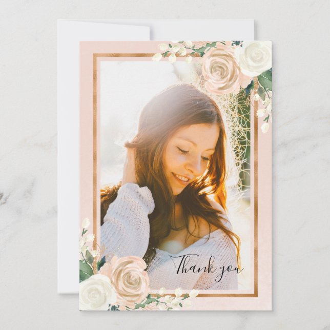 Blush & Rose Gold Abschluss Dankeskarte (Vorderseite)