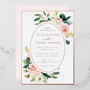 Blush Rose Gold Blumenrahmen Hochzeit Folieneinladung
